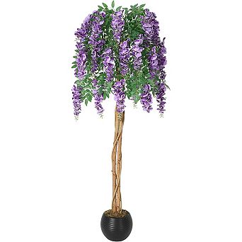5FT Artificial Purple Blossom Double Trunk Tree