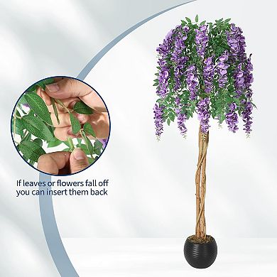 5FT Artificial Purple Blossom Double Trunk Tree