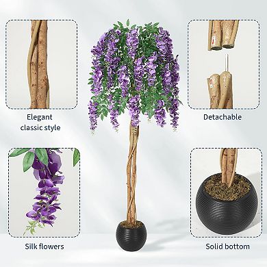 5FT Artificial Purple Blossom Double Trunk Tree