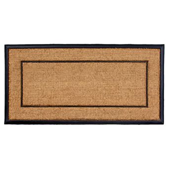 HomeRoots 24" X 48" Natural And Black Striped Border Outdoor Coir And Rubber Door Mat