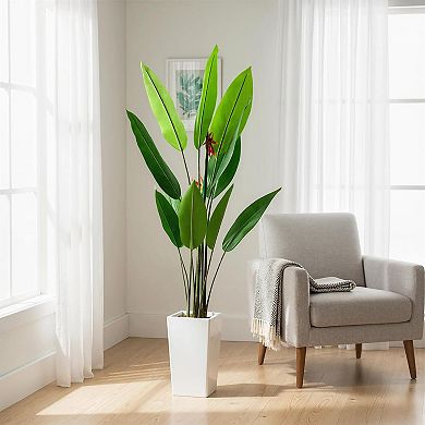 5.7FT Artificial Bird of Paradise in White Planter