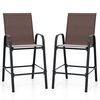 Set of 2 Fabric Bar Stools with High Backrest and Footrest