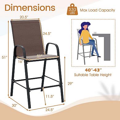 Set of 2 Fabric Bar Stools with High Backrest and Footrest