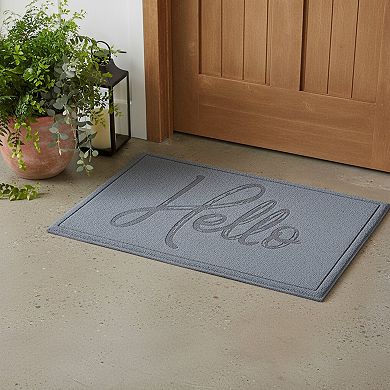 HomeRoots 24" X 36" Gray Hello Outdoor Polypropylene Door Mat
