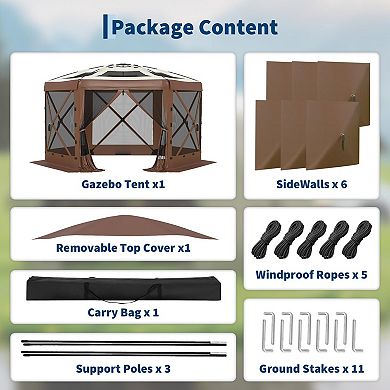 13FT Pop Up Gazebo 6 Sided Canopy Tent with Mosquito Netting Removable Canopy Top Wind Cloths