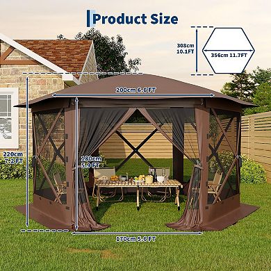 13FT Pop Up Gazebo 6 Sided Canopy Tent with Mosquito Netting Removable Canopy Top Wind Cloths