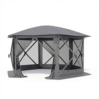 13FT Pop Up Gazebo 6 Sided Canopy Tent with Mosquito Netting Removable Canopy Top Wind Cloths
