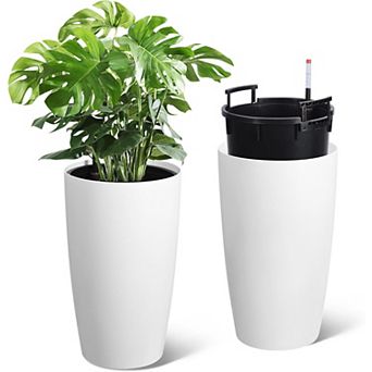 22 in Planters Set of 2, for Plants, with Water Level Monitor, Inner Bucket, Self-Watering, White