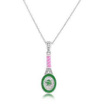 Girls Tennis Racket Pendant Necklace Hypoallergenic Kids Jewelry in White Gold Tone