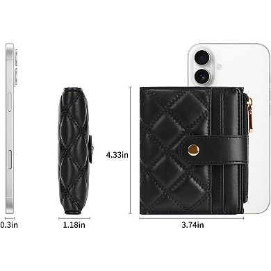 Small Wallets Women PU Leather Bifold RFID Blocking Card Holder With Zipper Coin Pocket