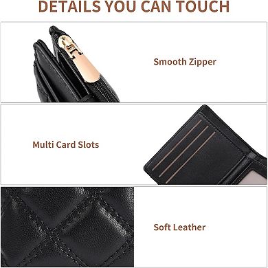Small Wallets Women PU Leather Bifold RFID Blocking Card Holder With Zipper Coin Pocket