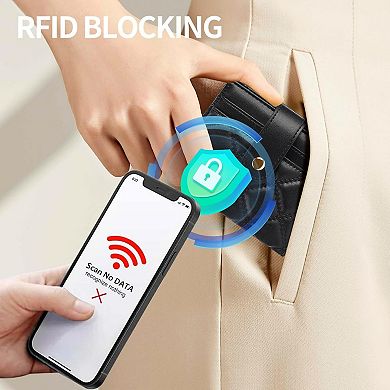 Small Wallets Women PU Leather Bifold RFID Blocking Card Holder With Zipper Coin Pocket