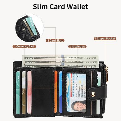 Small Wallets Women PU Leather Bifold RFID Blocking Card Holder With Zipper Coin Pocket