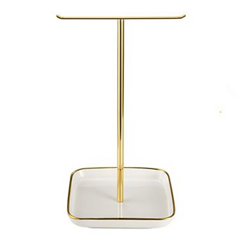12 Inch Gold Jewelry Stand with Ceramic Base Necklace Bracelet Ring Holder Organizer 1 pc