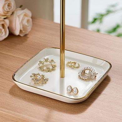 12 Inch Gold Jewelry Stand with Ceramic Base Necklace Bracelet Ring Holder Organizer 1 Piece