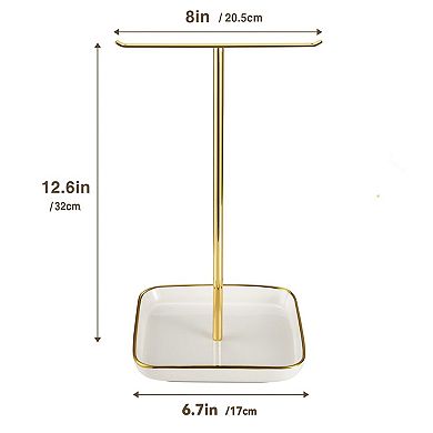 12 Inch Gold Jewelry Stand with Ceramic Base Necklace Bracelet Ring Holder Organizer 1 Piece