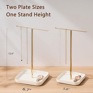 12 Inch Gold Jewelry Stand with Ceramic Base Necklace Bracelet Ring Holder Organizer 1 Piece