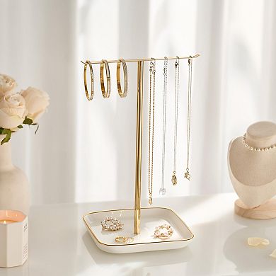 12 Inch Gold Jewelry Stand with Ceramic Base Necklace Bracelet Ring Holder Organizer 1 Piece