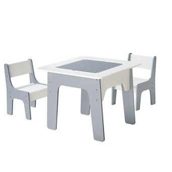 4-in-1 Kids Activity Table and Chair Set, Double-Sided Desktop for Doodling & Building Blocks, White
