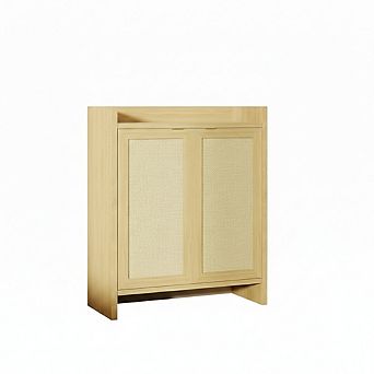 Rattan Shoe Cabinet 41" Wooden Entryway Organizer with Adjustable Shelves