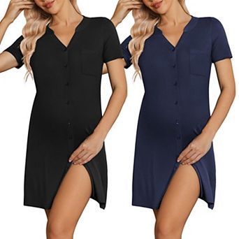 Ekouaer Nursing Nightgowns 2 Pack Maternity Gown for Women Button Down Breastfeeding Sleepwear