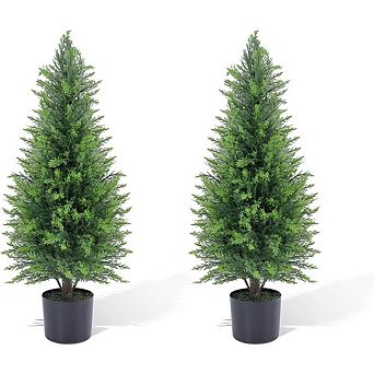 3FT artificial cedar topiaries (2-pack), UV-protected evergreens for porch, garden, or office.