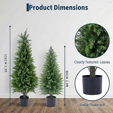 3FT artificial cedar topiaries (2-pack), UV-protected evergreens for porch, garden, or office.