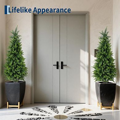 3FT artificial cedar topiaries (2-pack), UV-protected evergreens for porch, garden, or office.