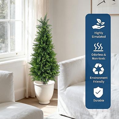 3FT artificial cedar topiaries (2-pack), UV-protected evergreens for porch, garden, or office.