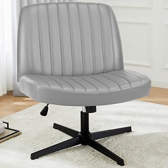 YIORTWO Cross-Legged Armless Office Chair, Wide Seat Swivel Chair without Wheels