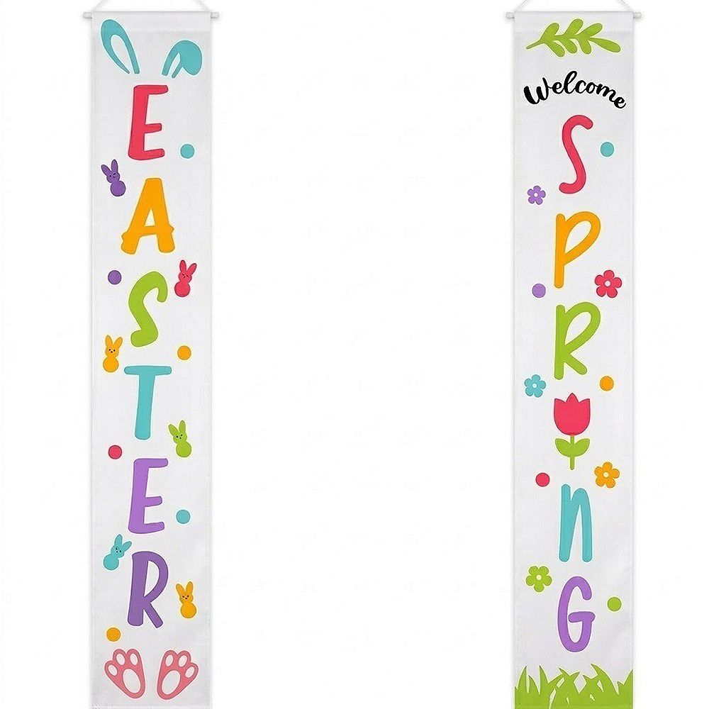 Easter Bunny Porch Banner Durable Fabric, Festive Spring Decor