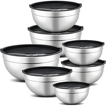 Zoulao 7 pc Stainless Steel Mixing Bowl Set with Lids (0.7 to 4.5-qt for Baking & Prep.
