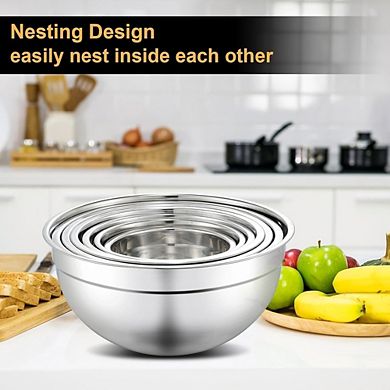 Zoulao 7-Piece Stainless Steel Mixing Bowl Set with Lids (0.7 to 4.5 QT) for Baking & Prep.