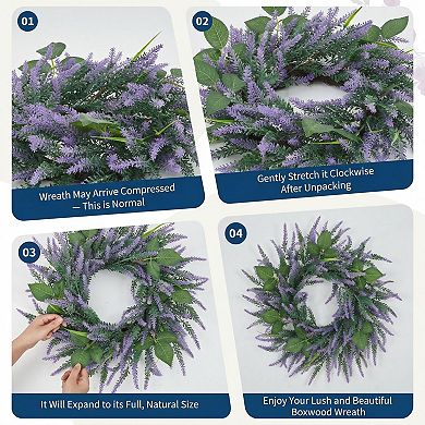 Lavender Wreaths for Front Door 20" Spring Artificial Farmhouse Decor for Wedding Party Wall
