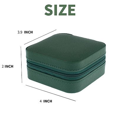 Travel Jewelry Organizer Case with Mirror Waterproof PU Leather 1 Piece Green Compact Storage