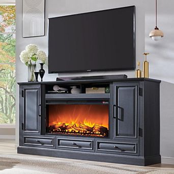 Farmhouse TV Stand with 36" Electric Fireplace, 70 Inch Media Console, Storage Cabinets & Drawers