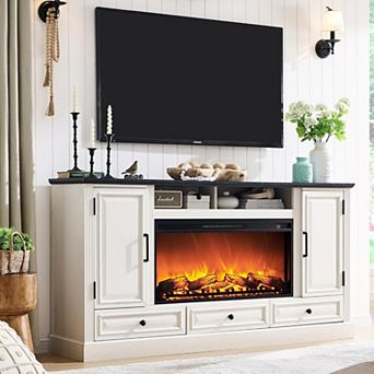 Farmhouse TV Stand with 36" Electric Fireplace, 70 Inch Media Console, Storage Cabinets & Drawers