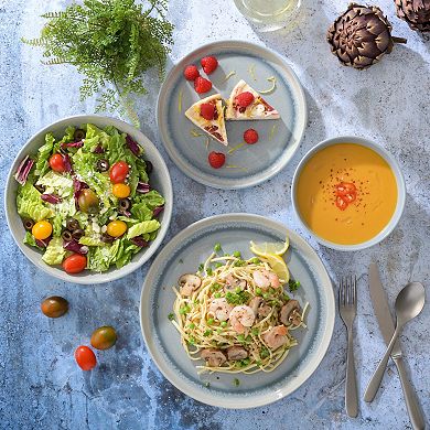 Gibson Elite Juno Moon 16 Piece Double Bowl Reactive Dinnerware Set - Blue