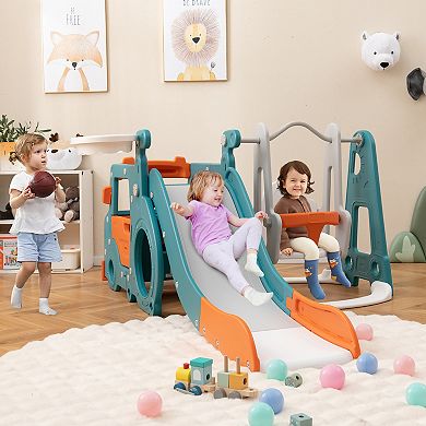 5 In 1 Toddler Indoor Playset With Slide Swing Tunnel And Bus