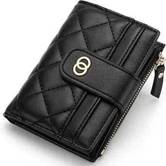 Women's Quilted Leather Slim Bi-Fold Wallet, with Zipper Pocket, Ideal for Daily Use & Travel