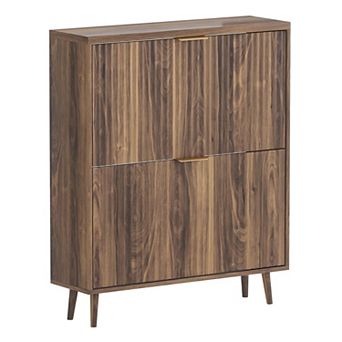 Shoe Cabinet Storage 2 Flip Drawer Organizer Walnut Freestanding Narrow Entryway Rack 1 pc