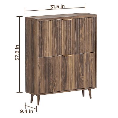 Shoe Cabinet Storage 2 Flip Drawer Organizer Walnut Freestanding Narrow Entryway Rack 1 Piece