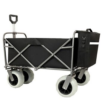 Folding Beach Wagon with 9" All-Terrain Wheels,500lbs Capacity,Cooler Bag for Camping,Beach Outdoor