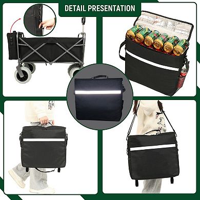 Folding Beach Wagon with 9" All-Terrain Wheels,500lbs Capacity,Cooler Bag for Camping,Beach Outdoor