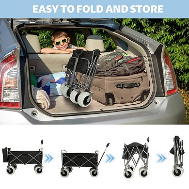 Folding Beach Wagon with 9" All-Terrain Wheels,500lbs Capacity,Cooler Bag for Camping,Beach Outdoor