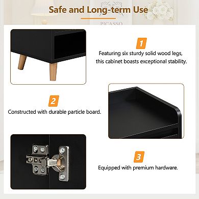 Modern Shoe Cabinet with Adjustable Shelves & Solid Wood Legs, for Entryway Living Room