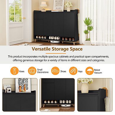 Modern Shoe Cabinet with Adjustable Shelves & Solid Wood Legs, for Entryway Living Room