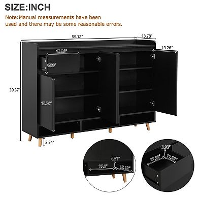 Modern Shoe Cabinet with Adjustable Shelves & Solid Wood Legs, for Entryway Living Room