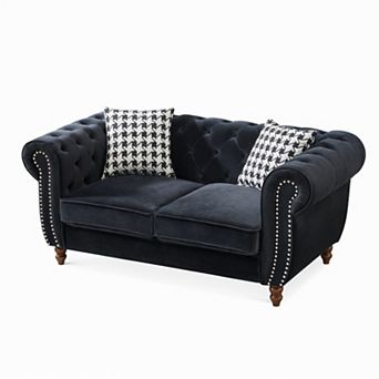 GOMYHOME 67" Tufted Velvet Loveseat Sofa with Nailhead Arms and Wood Legs