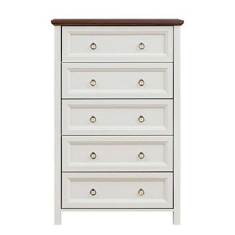 Farmhouse 5 Drawer Dresser Tall Chest of Drawers with Barn Door Style for Bedroom
